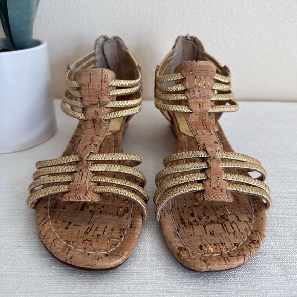 Donald J. Pliner Dexi Gold Cork Strappy Rear Zip Wedge Sandals Women’s 8M - Picture 4 of 15